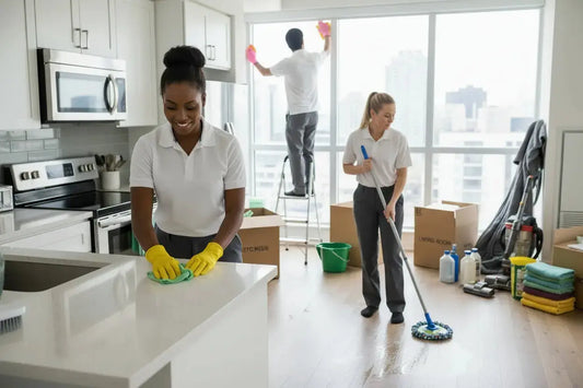 Three cleaners helping in move in-out cleaning