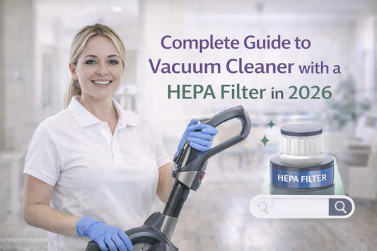 a cleaner showing HEPA filter of vacuum