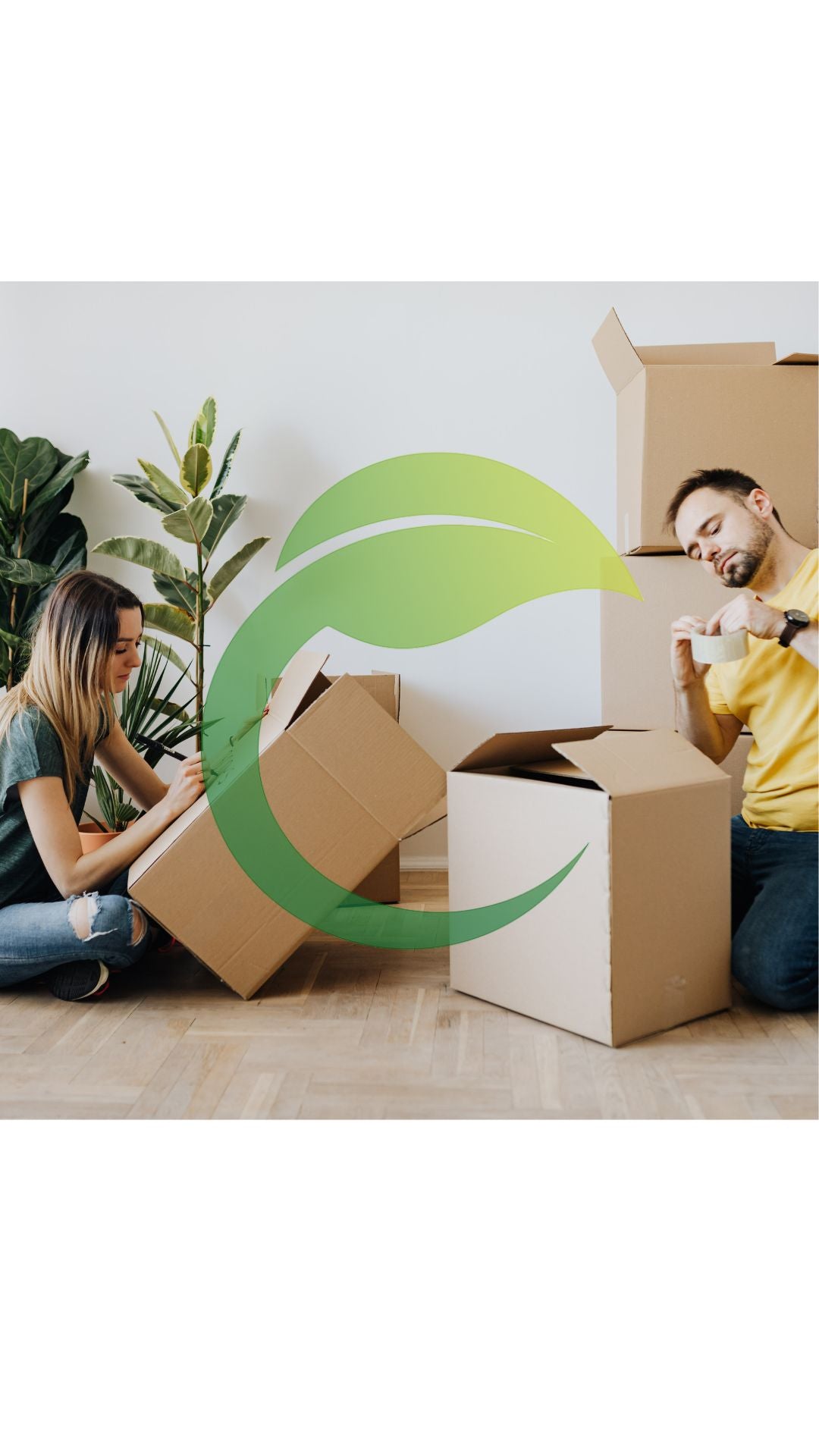 Two people unpacking boxes in a room after SeeyonClean team clean their house.
