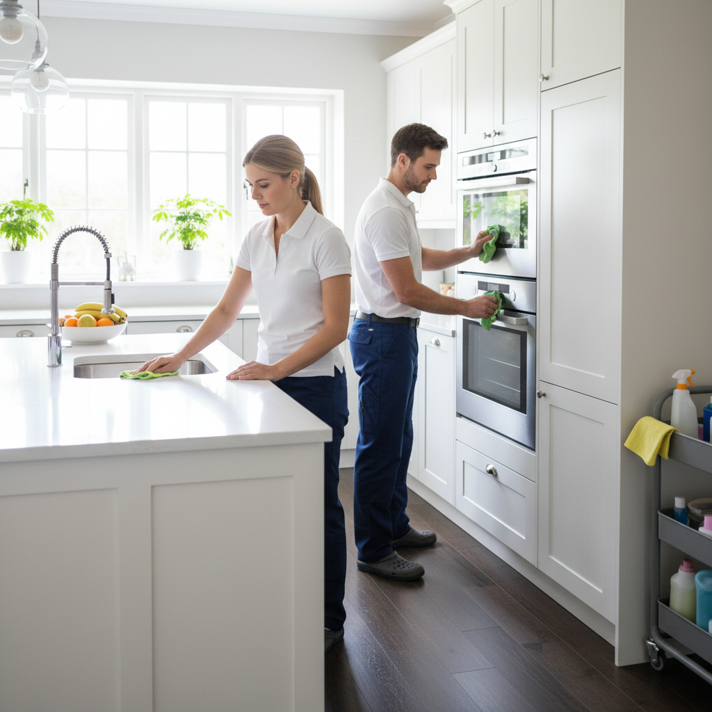 SeeyonClean cleaner wiping down the kitchen counters during a deep cleaning in a Cabbagetown home