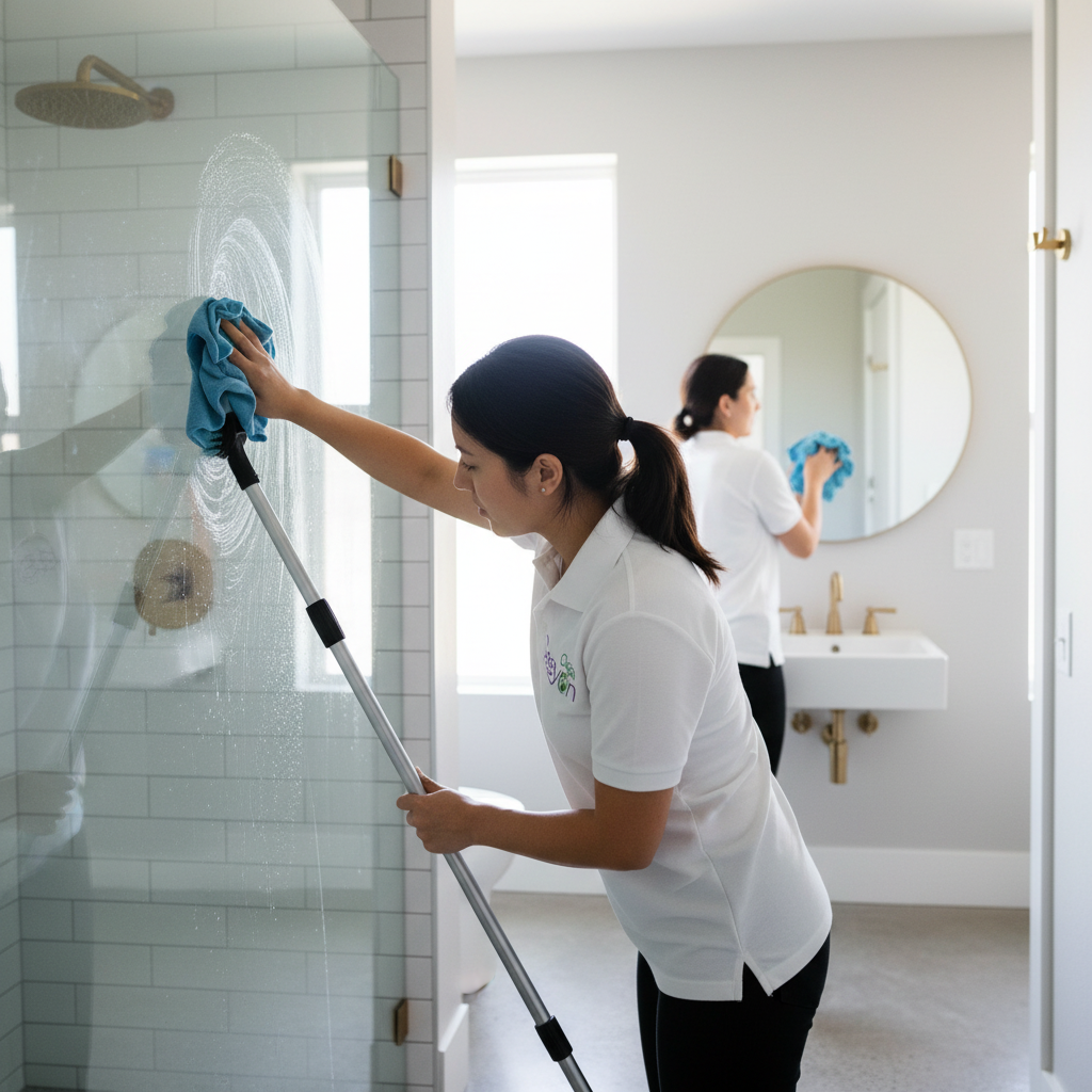 SeeyonClean professional scrubbing bathroom surfaces for deep home cleaning.