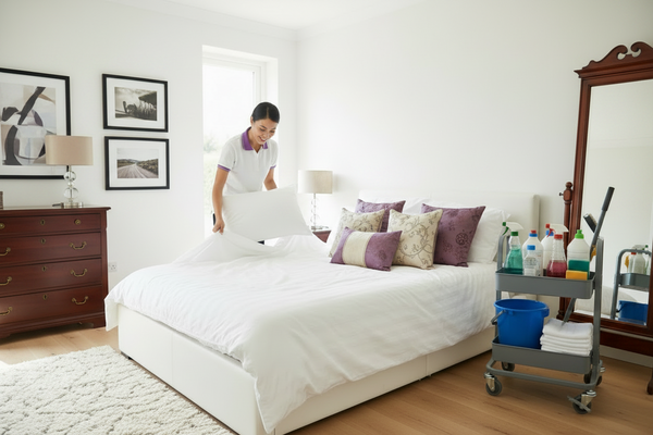 cleaner making bed