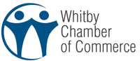 Logo of the Whitby Chamber of Commerce with a blue and white design on a white background.