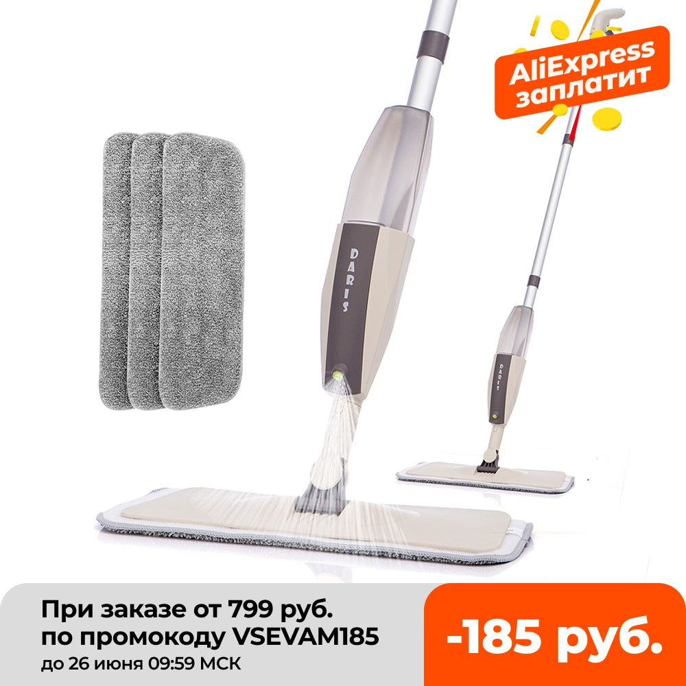 Floor Mop with Reusable Microfiber Pads